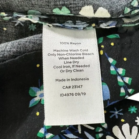 Talbots Women's Size M Dark Floral Striped Smocked Black Blouse - Picture 9 of 9